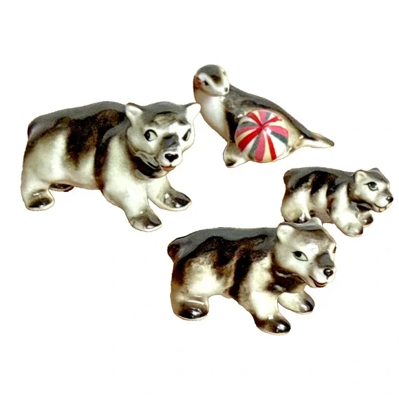 Vintage Bone China Bears Seal Miniature Animal Figurines Shiken Sticker Minis - Picture 1 of 9